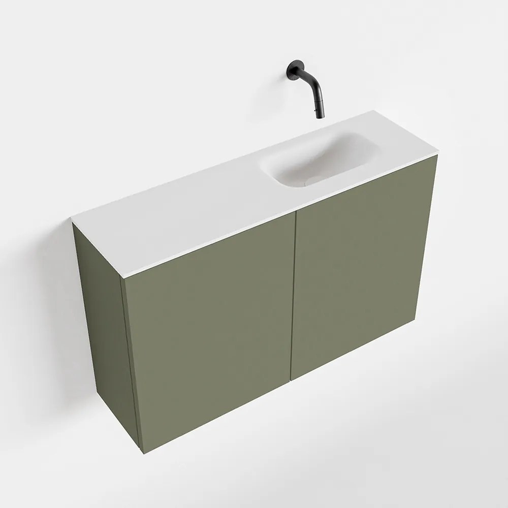 Zaro Polly toiletmeubel 80cm army met witte wastafel zonder kraangat rechts