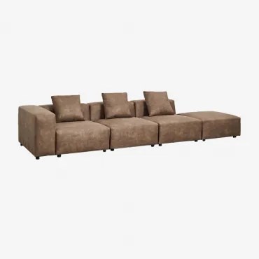 Modulaire Hoekbank Links Met 3 Delen Met Hoge Armleuning En Poef (↔︎370 Cm) Bruna Bruin Koffie Suède - Sklum