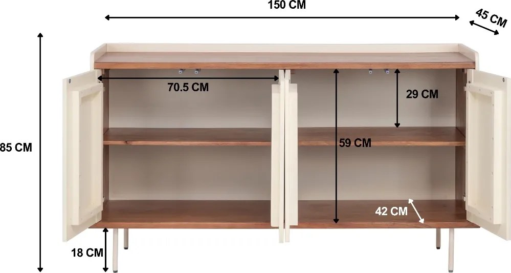 Beige Dressoir Met Ribbels - 150x45x85cm.