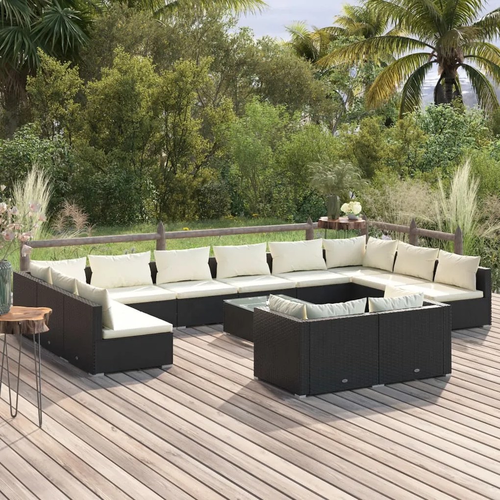 vidaXL 13-delige Loungeset met kussens poly rattan zwart