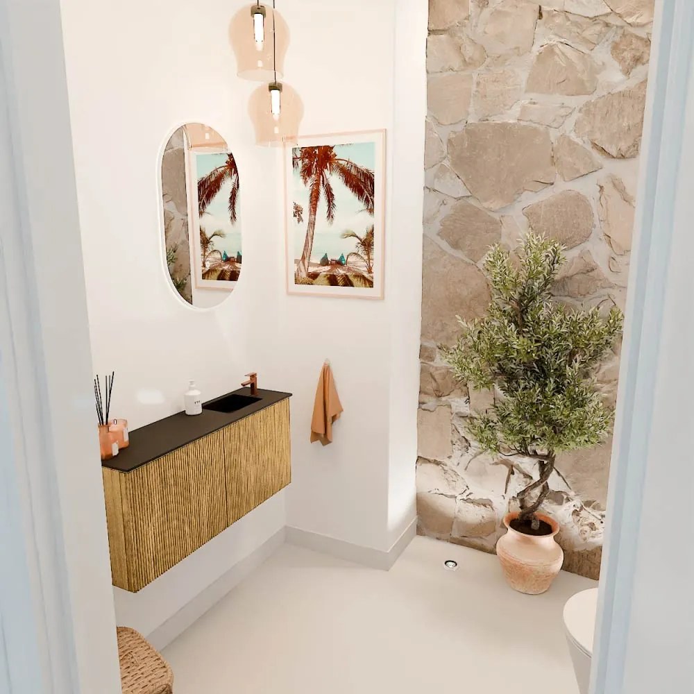 Mondiaz Joya 90cm toiletmeubel oak met wastafel faye rechts 1 kraangat urban