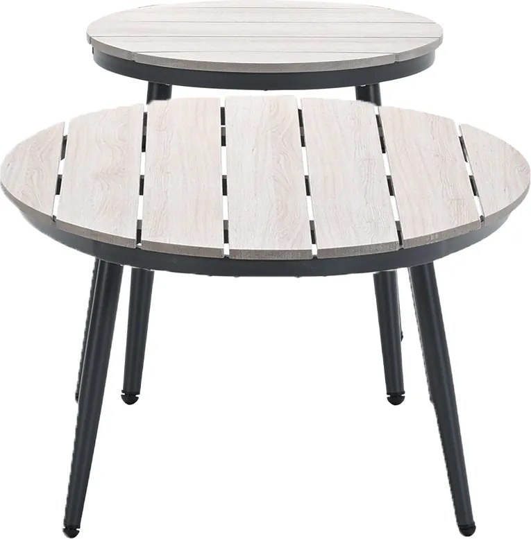 Garden Impressions Lucas bijzettafels donker grijs - teak look - Ø50x48 cm & 120x75x45 cm