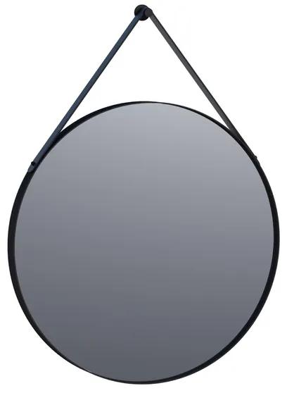 Saniclass Silhouette Rond spiegel 70x70cm zonder verlichting rond met leren band zwart aluminium 3603