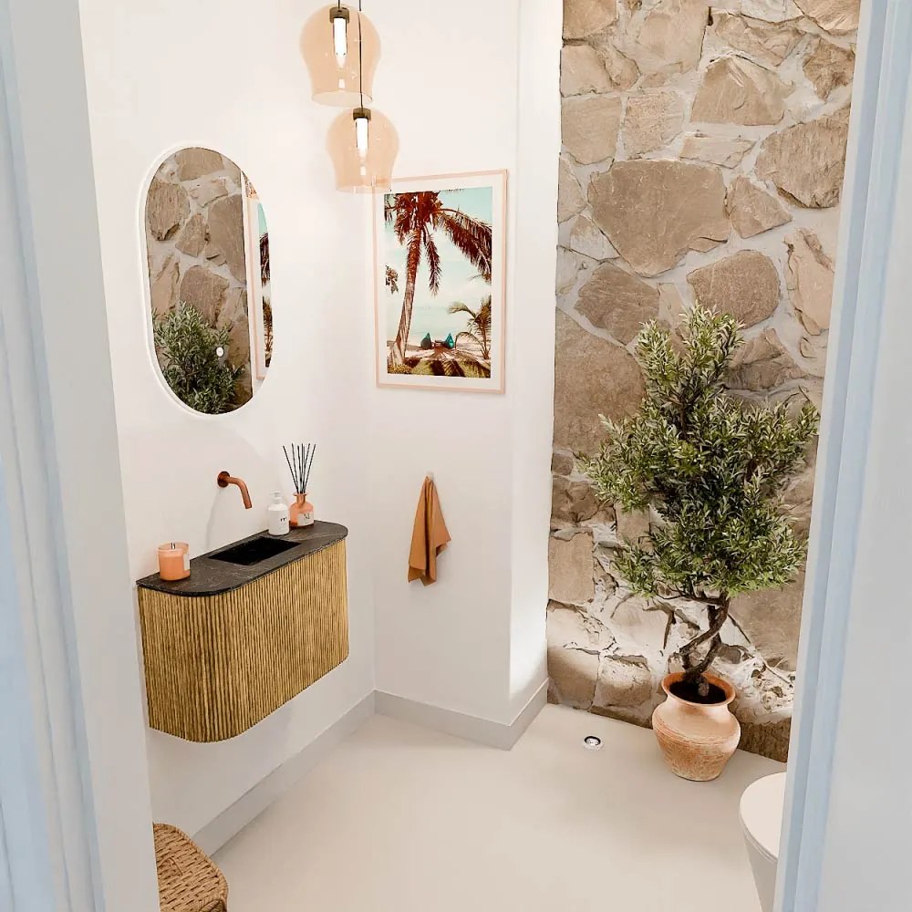 Mondiaz Joya DLux 65cm toiletmeubel ronding links/rechts oak met wastafel faye midden zonder kraangat lava