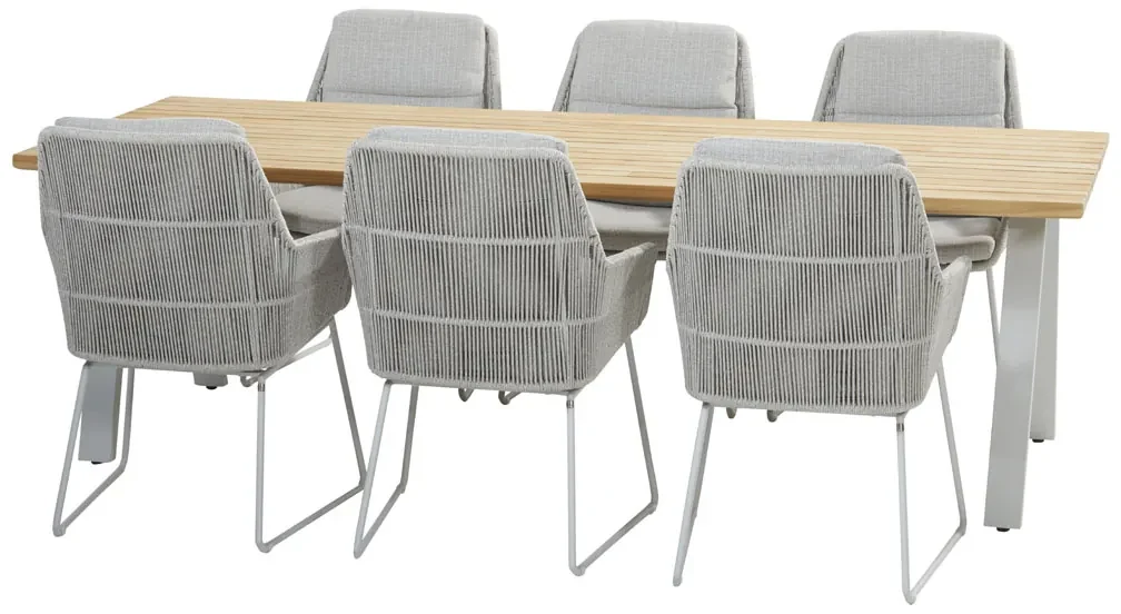 4 Seasons Outdoor Valencia tuinset frozen met Ambassador tafel 240 cm Tuinset houtkleur weerbestendig