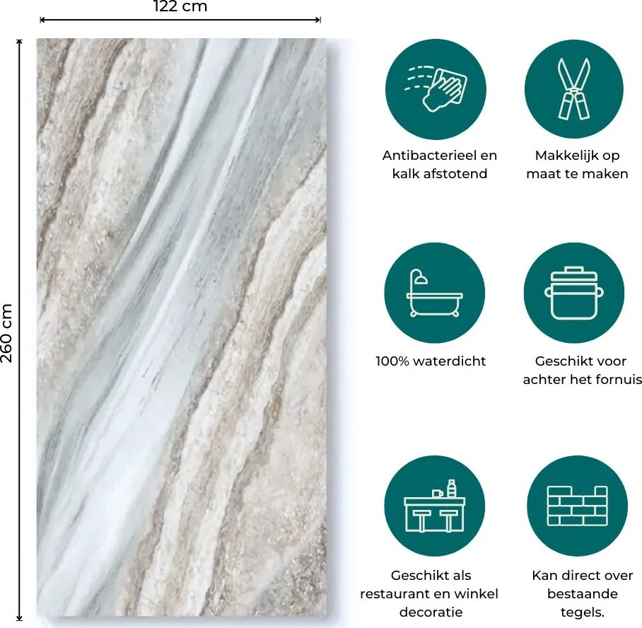 Marmer Glans Bookmatch Paneel L 260x122x0,3cm