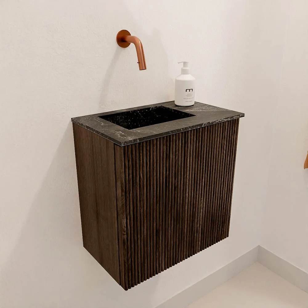 Mondiaz Joya DLux 40cm toiletmeubel walnut met wastafel faye links zonder kraangat lava