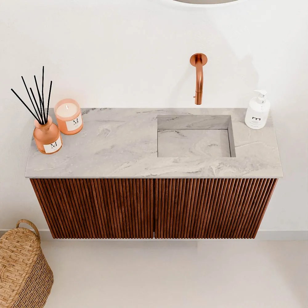Mondiaz Joya DLux 70cm toiletmeubel ruby met wastafel faye rechts zonder kraangat glace