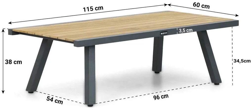 Stoel en Bank Loungeset Aluminium/teak Grijs 5 personen Lifestyle Garden Furniture Marseille