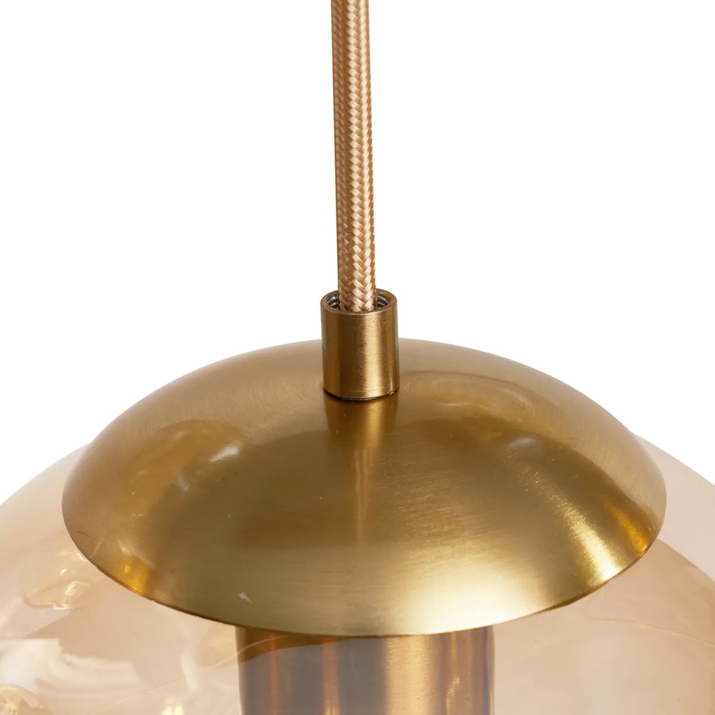 Art deco hanglamp messing met ovale plafondplaat en amber glas 6-lichts - Douglass
