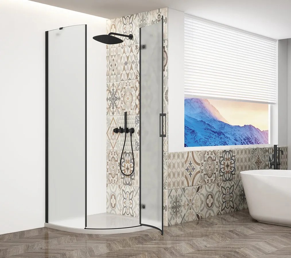 Gelco Trinity kwartronde douchecabine 90x90cm rechts mat glas zwart mat