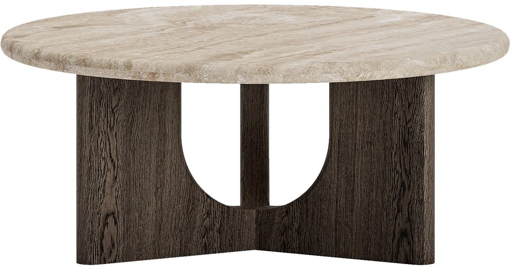 Goossens Salontafel Sisu rond, travertine bruin, modern design, 95 x 40 x 95 cm