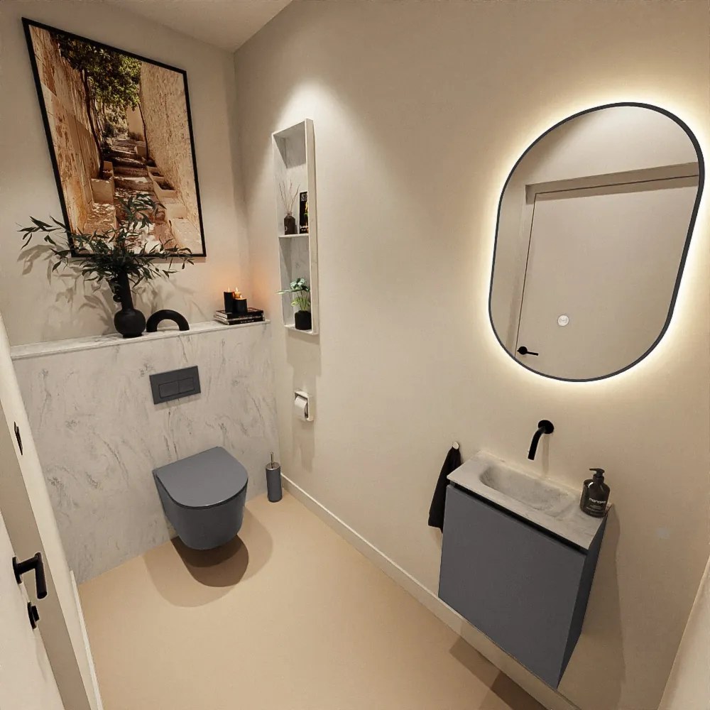 Mondiaz Ture DLux toiletmeubel 40cm dark grey met wastafel opalo midden zonder kraangat