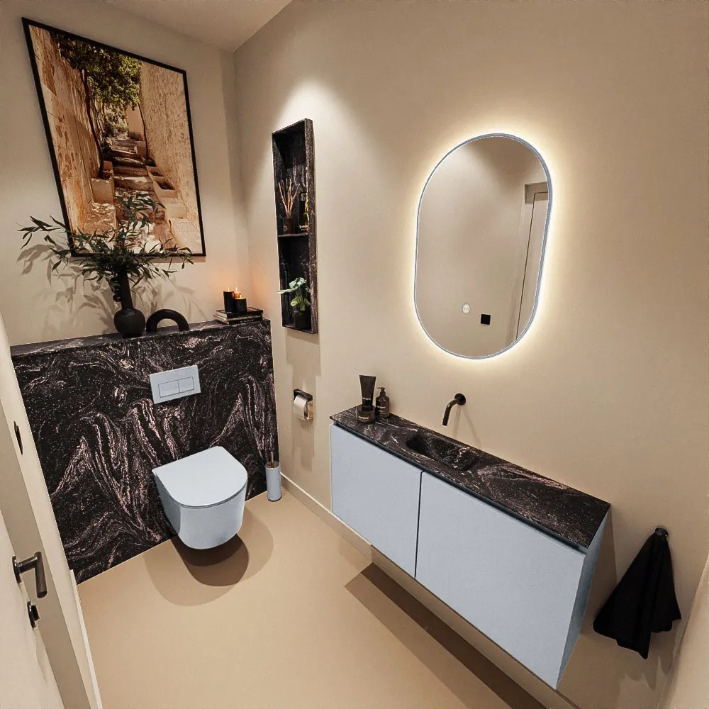 Mondiaz Ture DLux toiletmeubel 100cm clay met wastafel lava midden zonder kraangat