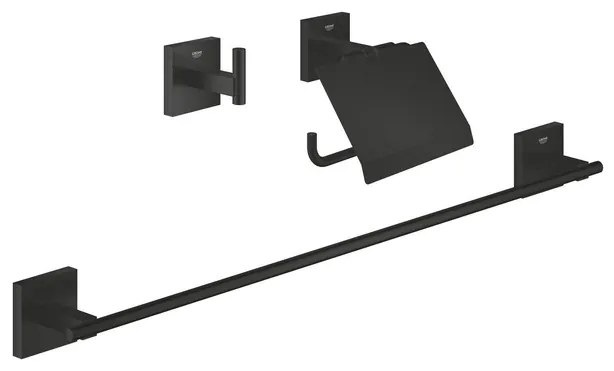 GROHE Start Cube QuickFix Accessoireset 3-delig - toiletrolhouder - met klep - handdoekhaak - handdoekhouder - 60cm - matte black 411242430