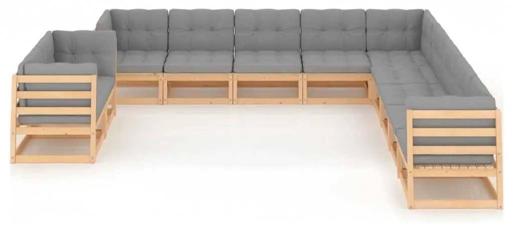 vidaXL 11-delige Loungeset met kussens massief grenenhout