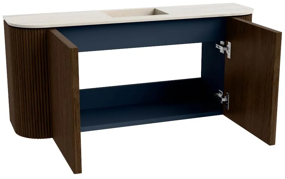 Mondiaz Joya DLux 95cm toiletmeubel ronding links/rechts walnut met wastafel faye midden 1 kraangat meli