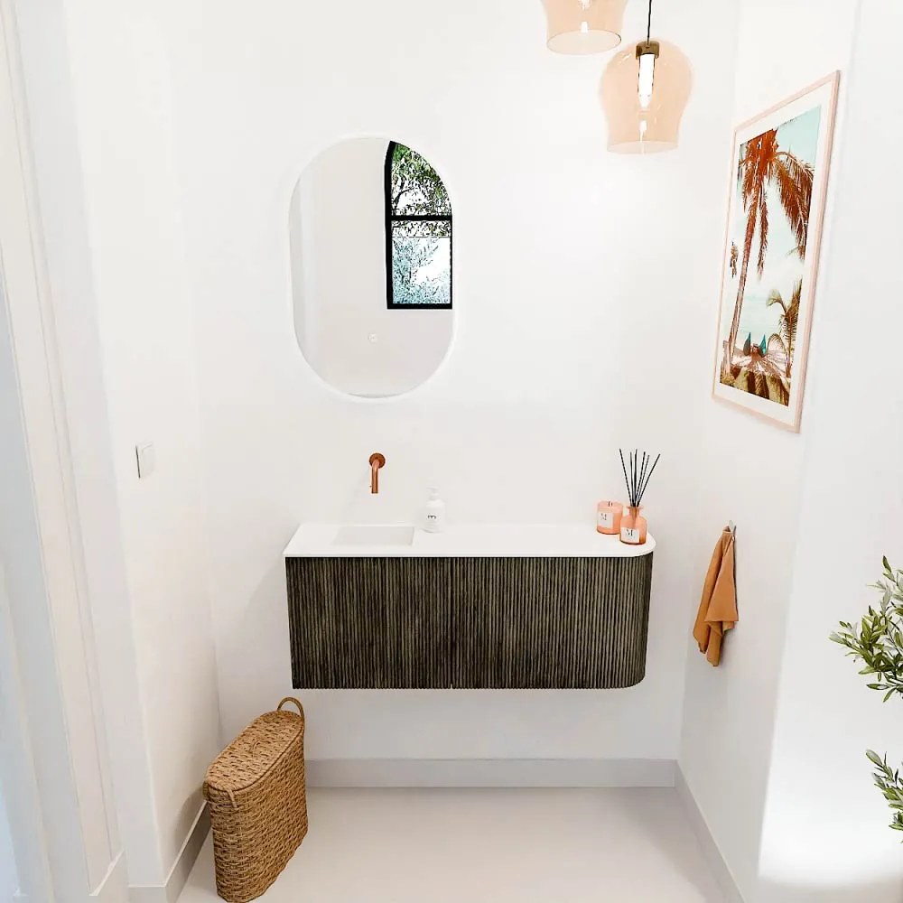 Mondiaz Joya 100cm toiletmeubel ronding rechts shadow met wastafel faye links zonder kraangat talc