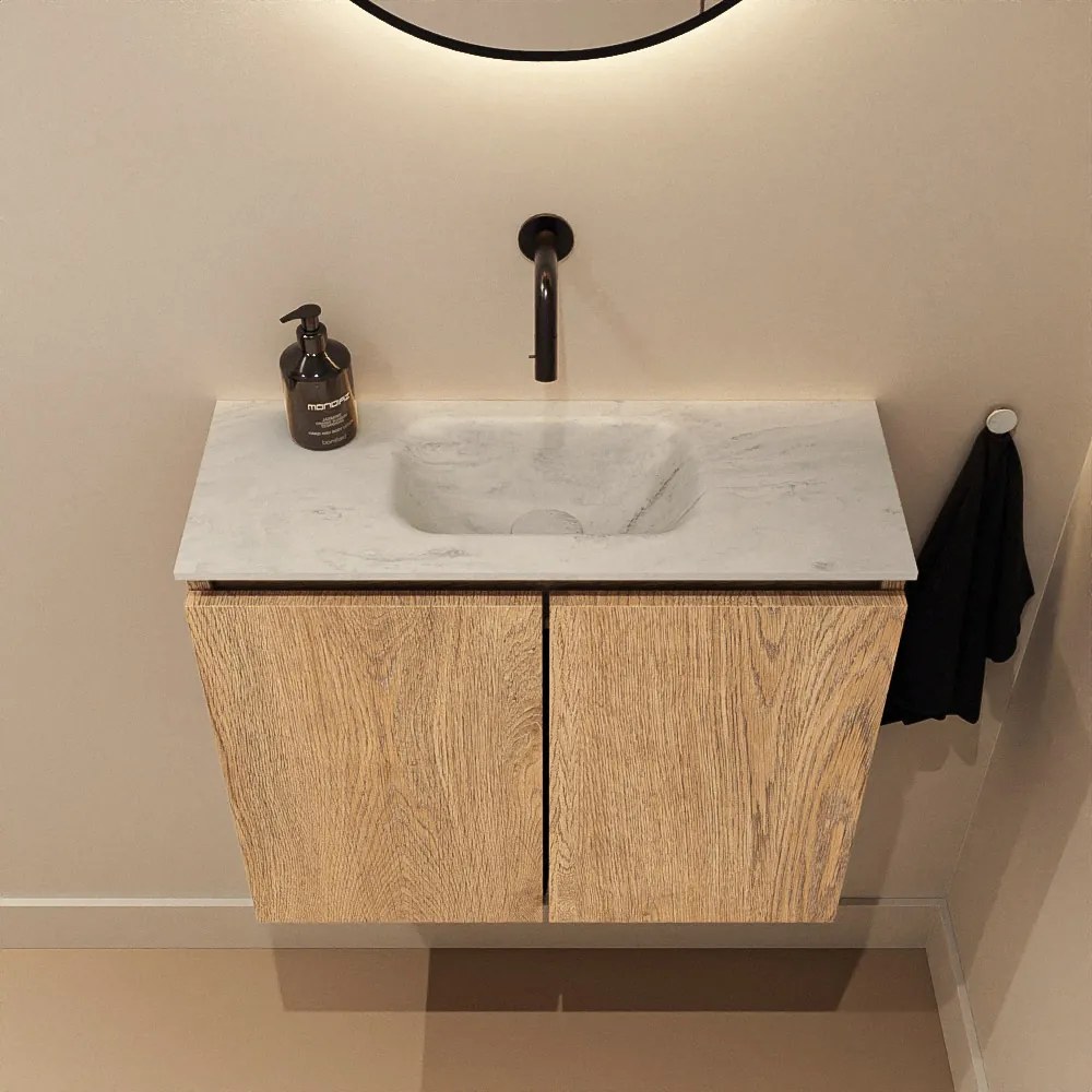 Mondiaz Ture DLux toiletmeubel 60cm washed oak met wastafel opalo midden zonder kraangat