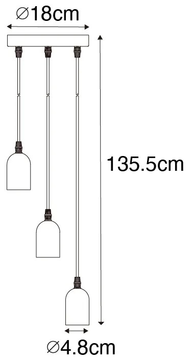 Industriële hanglamp zwart met beton rond 3-lichts - Pedra