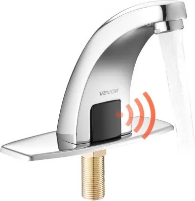 VEVOR Aanraakloze wastafelkraan (verchroomd zilver) Automatische wastafelkraan (alleen koud water), kraan op batterijen Toiletkraan met gatafdekking G233