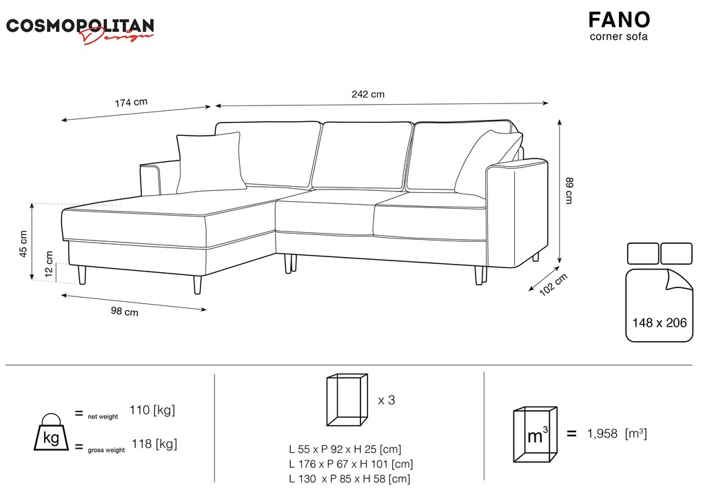 Slaapbank Fano ribstof links | Cosmopolitan Design