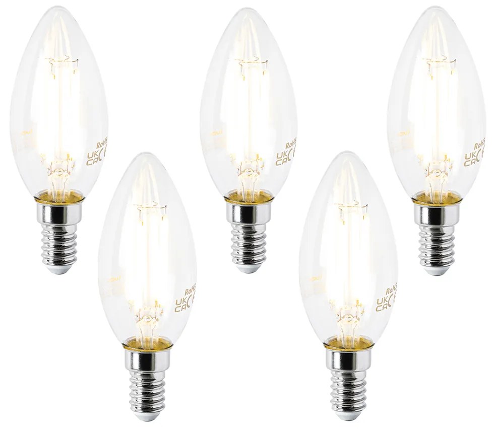 Set van 5 E14 LED lamp B35 helder 2,2W 470 lm 2700K