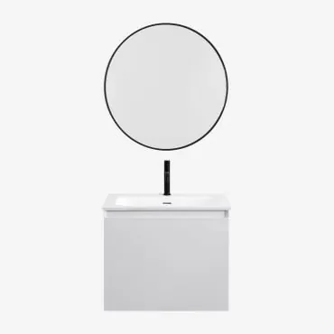 Macrae Houten Badkamermeubelset Met Geïntegreerde Wastafel Wit & Rond Zwart Ø60 Cm Oreste & Zwart ↑20 Cm Met - Sklum