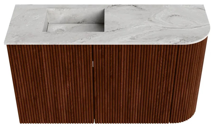 Mondiaz Joya DLux 70cm toiletmeubel ronding rechts ruby met wastafel faye links 1 kraangat glace