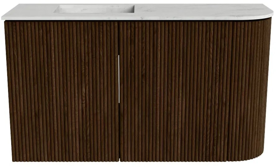 Mondiaz Joya DLux 70cm toiletmeubel ronding rechts walnut met wastafel faye links zonder kraangat opalo