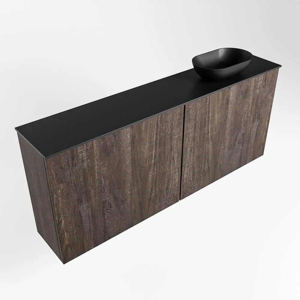 Mondiaz Fowy toiletmeubel 120cm dark brown met zwarte waskom rechts en kraangat