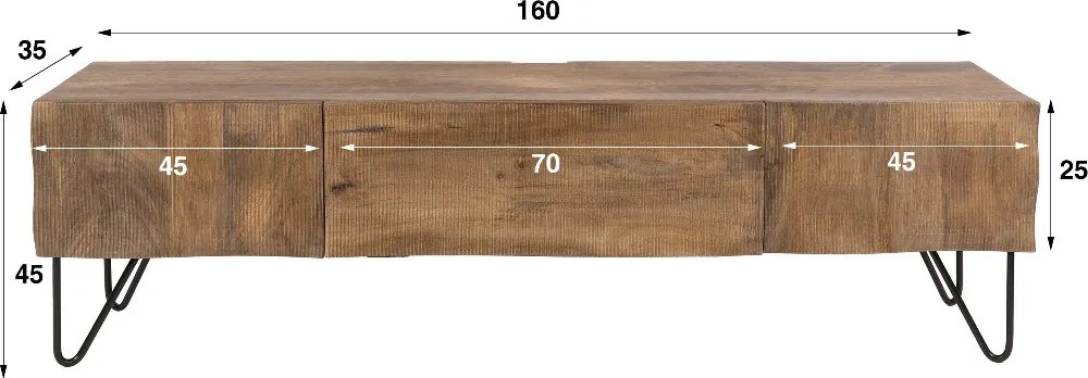 TV-meubel Mangohout Met Golvend Front - 160x35x45cm.