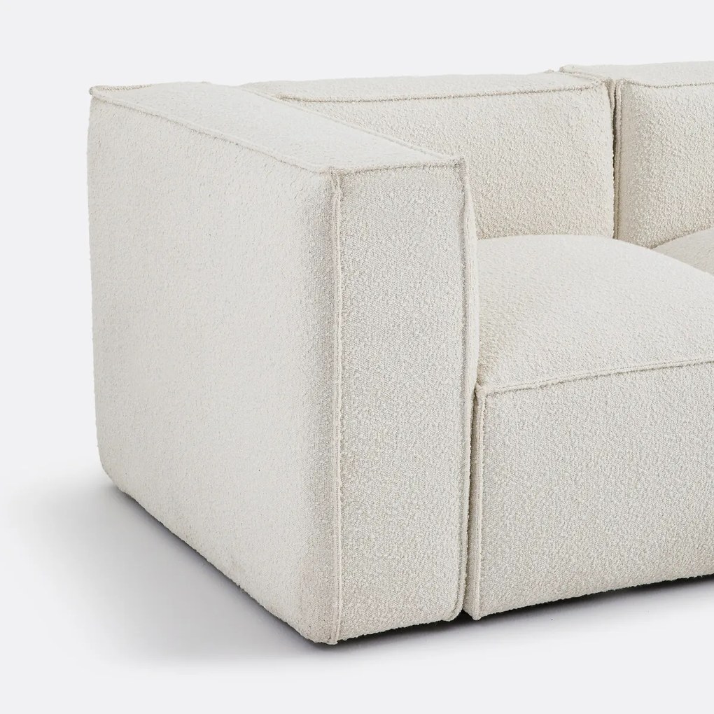 Modulaire bank, 3-zit en poef, in bouclé stof, Seven