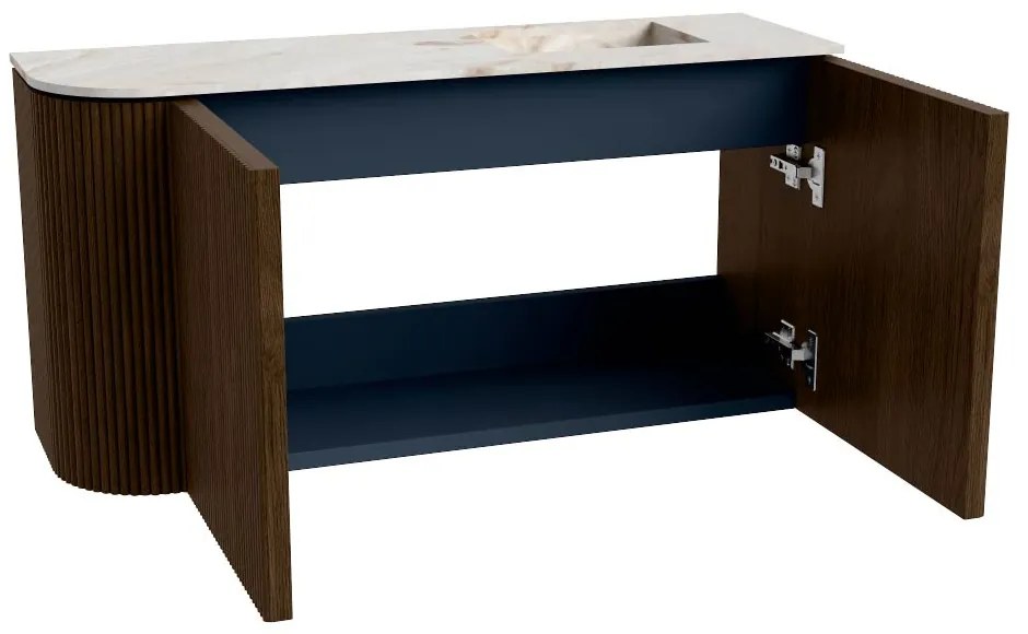 Mondiaz Joya DLux 80cm toiletmeubel ronding links walnut met wastafel faye rechts zonder kraangat frappe