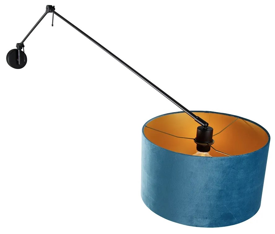Wandlamp zwart met velours kap blauw 35 cm verstelbaar - Blitz