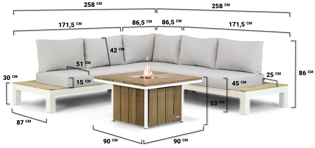 Loungeset 5 personen Aluminium/Teak Wit Lifestyle Garden Furniture Ravalla/Seaside