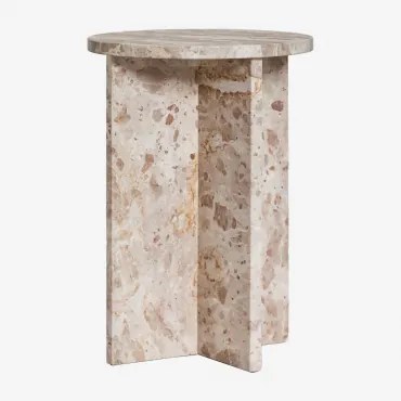 Ronde Bijzettafel Ø35 Cm In Mencia Marmer Beige Marmer Panther - Sklum