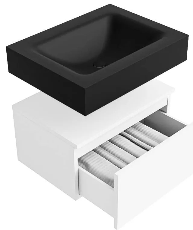 Zaro Alan badmeubel 60cm talc 1 lade met vrijhangende wastafel cloud midden 1 kraangat urban