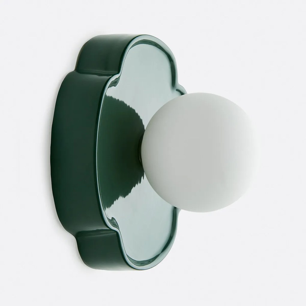 Wand- of plafondlamp bloem, keramiek en opaline glas, diameter 20 cm, HOLI