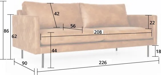 3,5-zits bank Violet | leer Colorado cognac 03 | 2,26 mtr breed