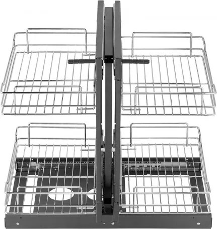 VEVOR Keukenkastorganizer met 2 lagen en 4 planken, verchroomde opbergmand van koolstofstaal, opbergorganizer, links- en rechtsdraaiend, min. deuropeningsbreedte 38 cm