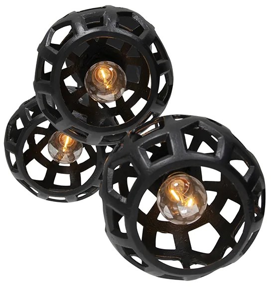 Industriële hanglamp zwart rond 3-lichts - Bobby