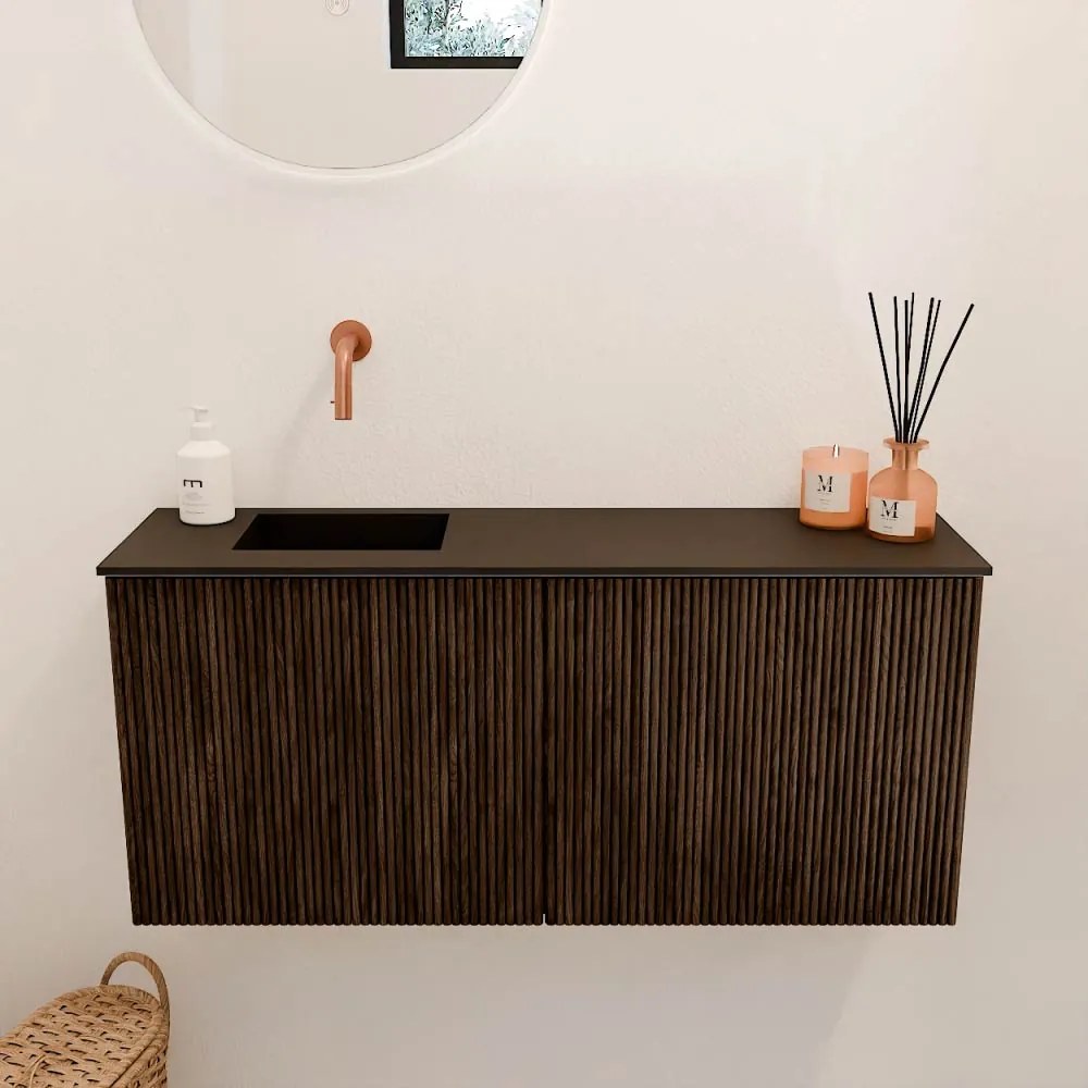 Mondiaz Joya 90cm toiletmeubel walnut met wastafel faye links zonder kraangat urban