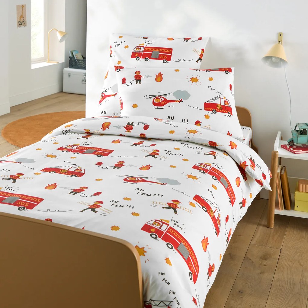 Kussensloop voor kinderen, 30% gerecycled katoen, brandweeropdruk, BRANDWEERMAN SAM