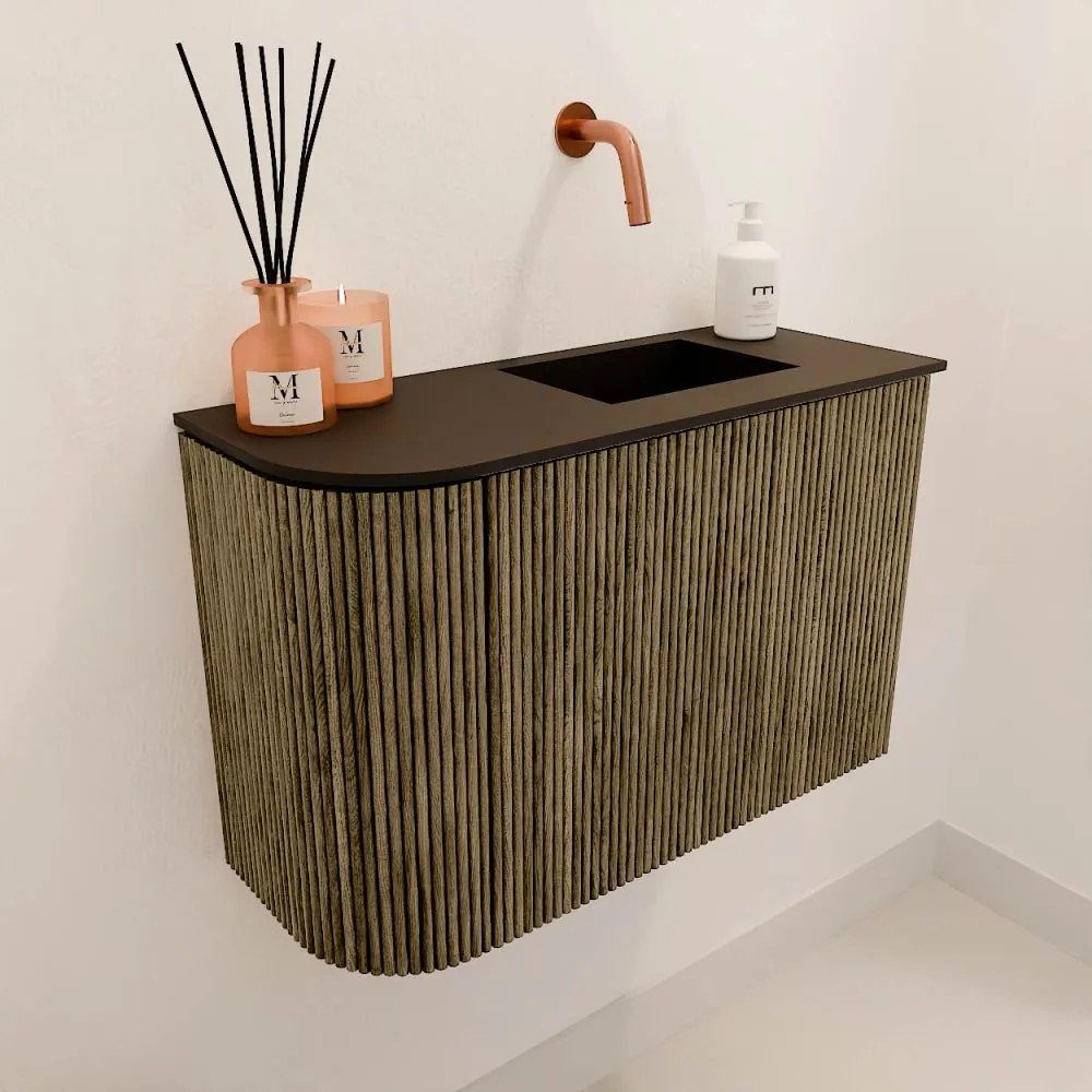 Mondiaz Joya 60cm toiletmeubel ronding links dusk met wastafel faye rechts zonder kraangat urban