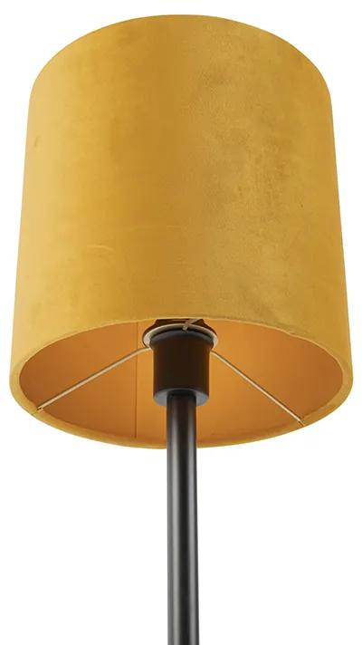 Stoffen Art Deco tafellamp zwart met gele kap 25 cm - Simplo Modern E27 cilinder / rond Binnenverlichting Lamp