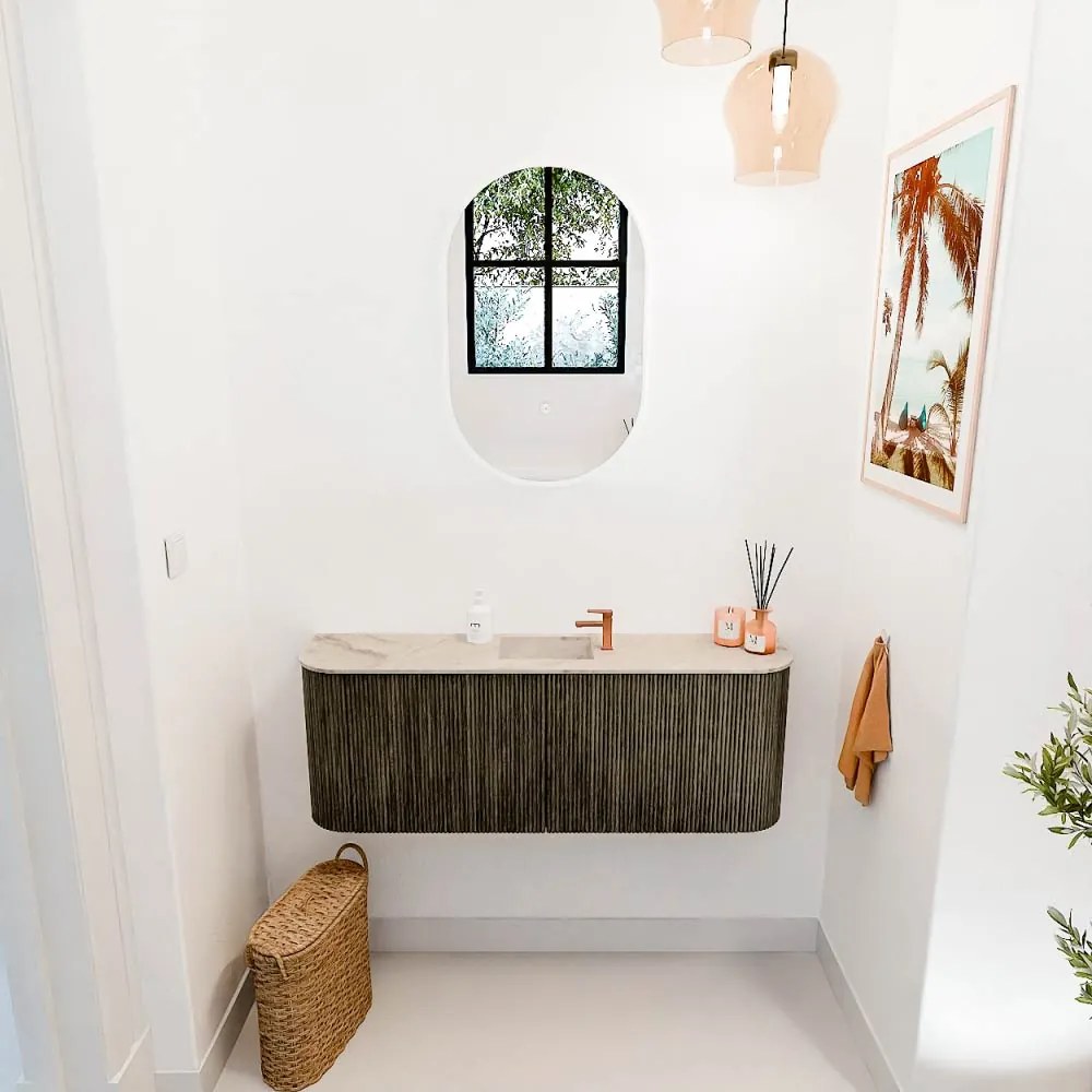Mondiaz Joya DLux 115cm toiletmeubel ronding links/rechts shadow met wastafel faye midden 1 kraangat frappe