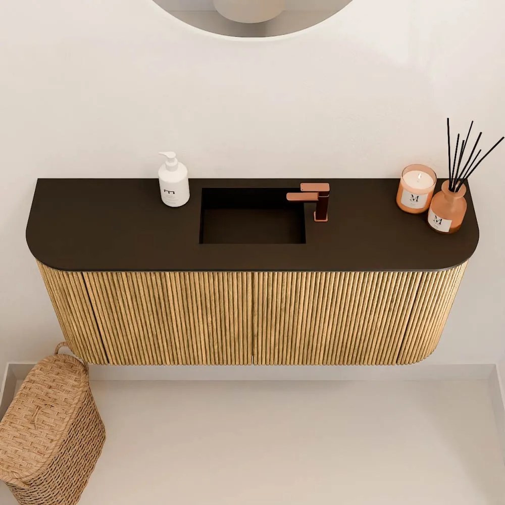 Mondiaz Joya 95cm toiletmeubel ronding links/rechts oak met wastafel faye midden 1 kraangat urban