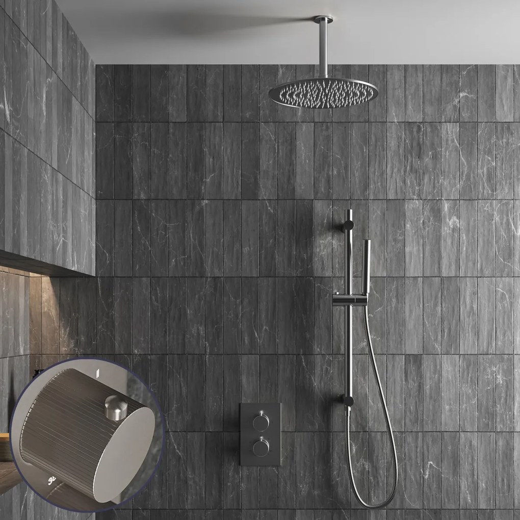 Saniclear Exclusive Stripes inbouw regendouche met 20cm hoofddouche, plafondarm en glijstang RVS