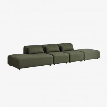 3-delige Modulaire Bank Met Linker Chaise Longue En Poef Fogler Teddystof Saliegroen - Sklum